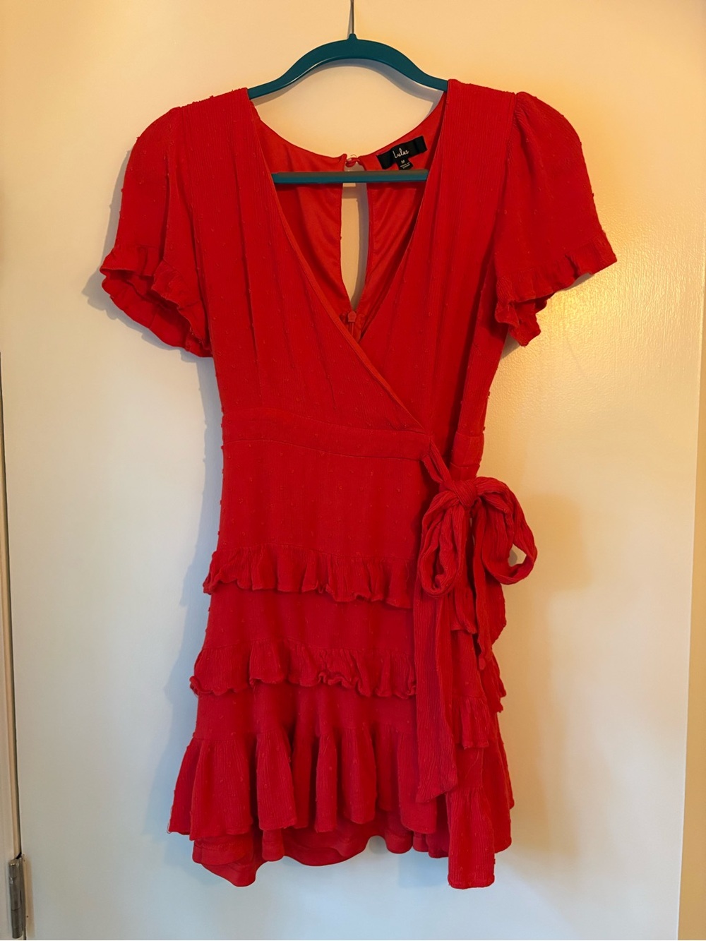 Lulu's Bright Red Ruffle Wrap Mini Dress